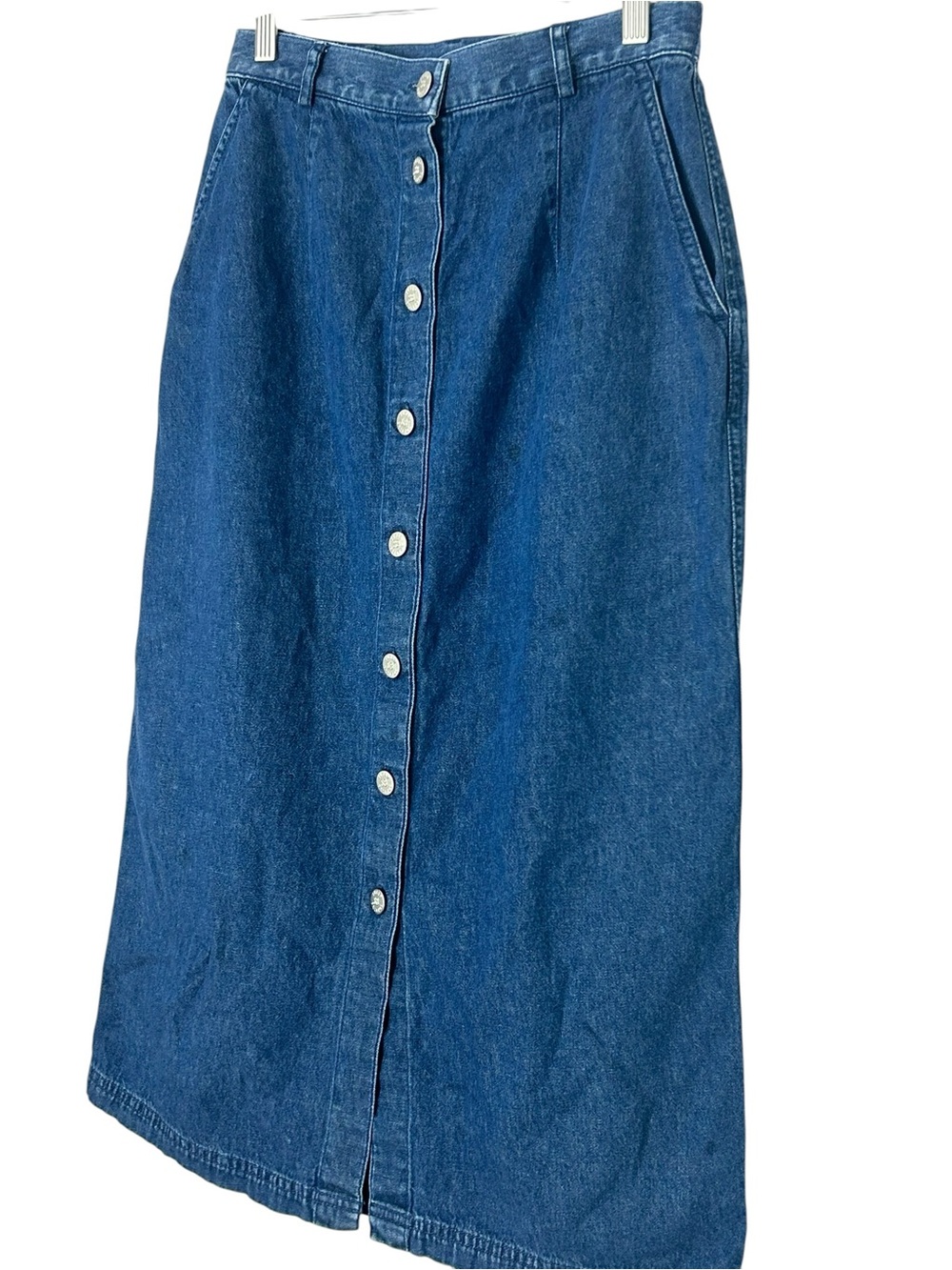 Susan Bristol Vintage 90s Button-Front Midi Denim Skirt Blue S - Picture 2 of 12